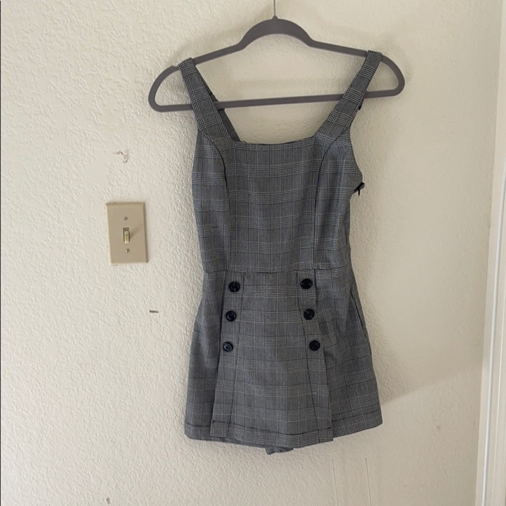 Gray stripped button romper in size small